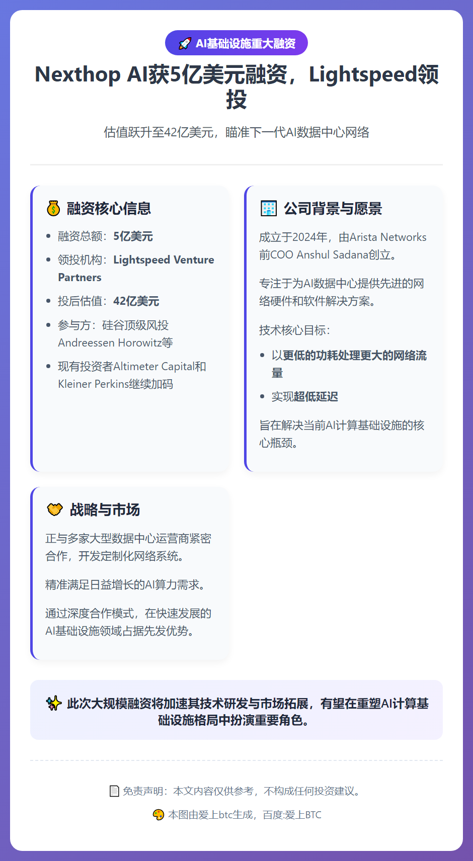Nexthop AI获5亿美元融资，Lightspeed领投