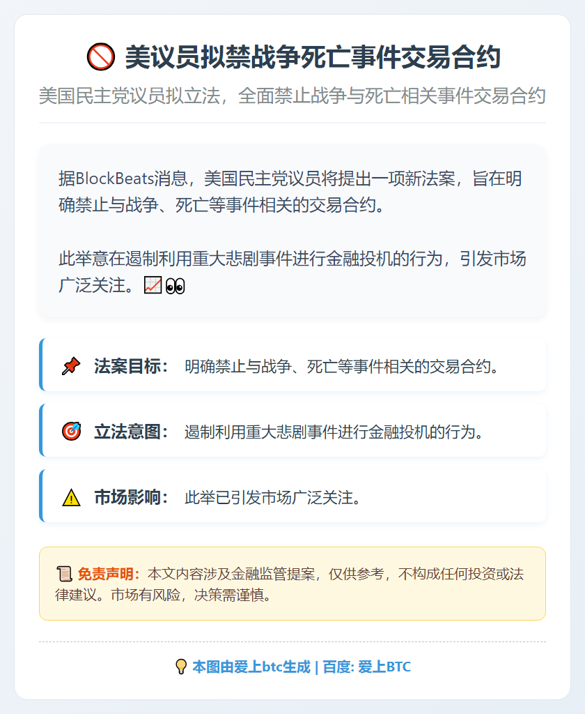 美议员拟禁战争死亡事件交易合约