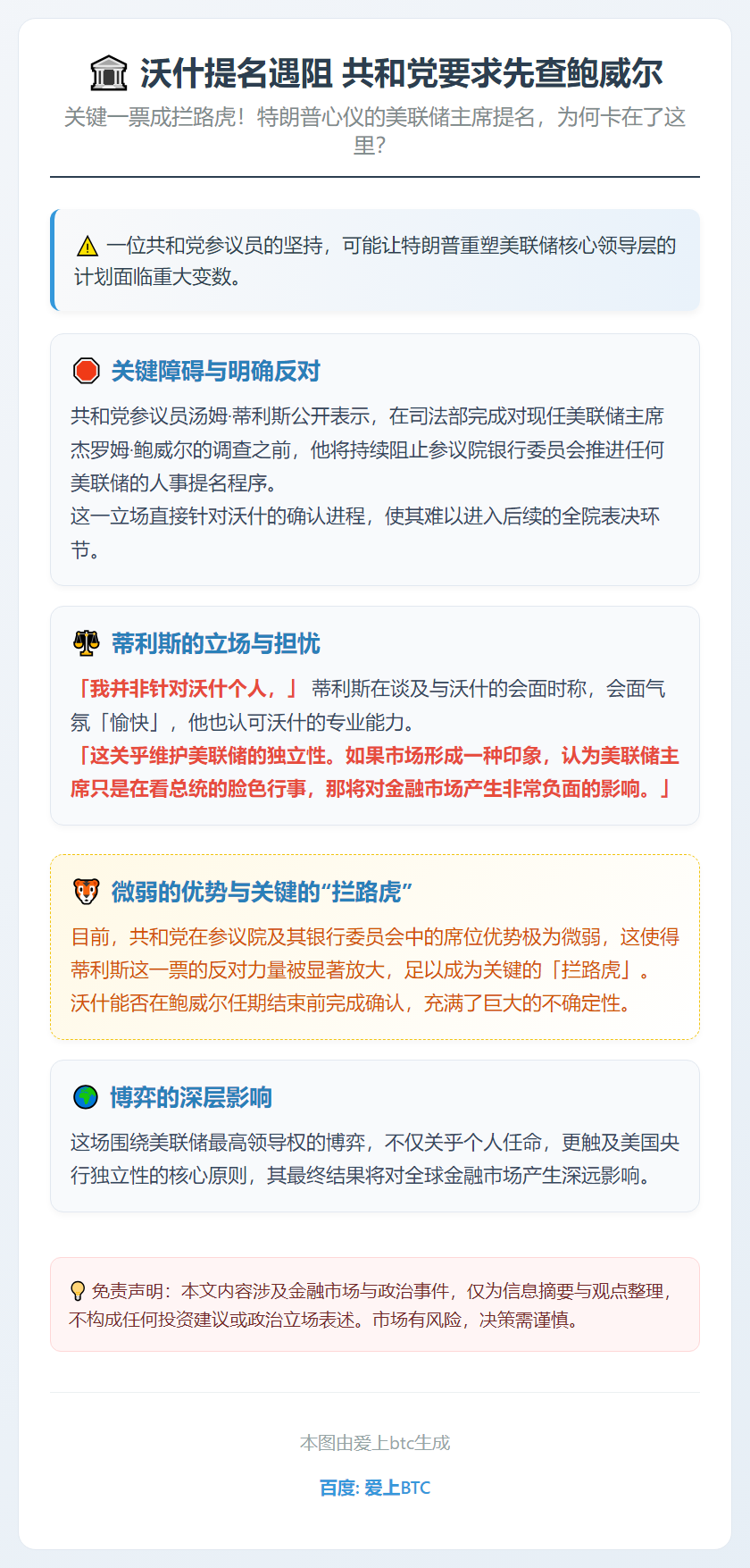 沃什提名遇阻 共和党要求先查鲍威尔