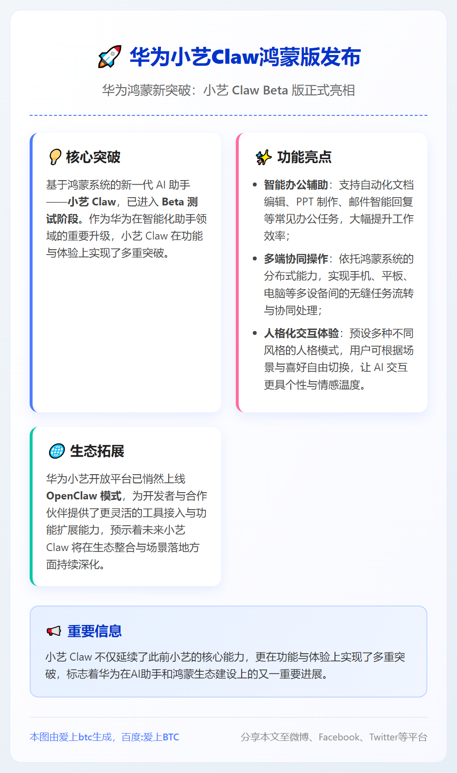 华为小艺Claw鸿蒙版发布