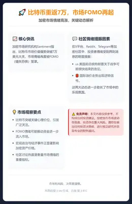 比特币重返7万，市场FOMO再起