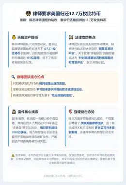 律师要求美国归还12.7万枚比特币