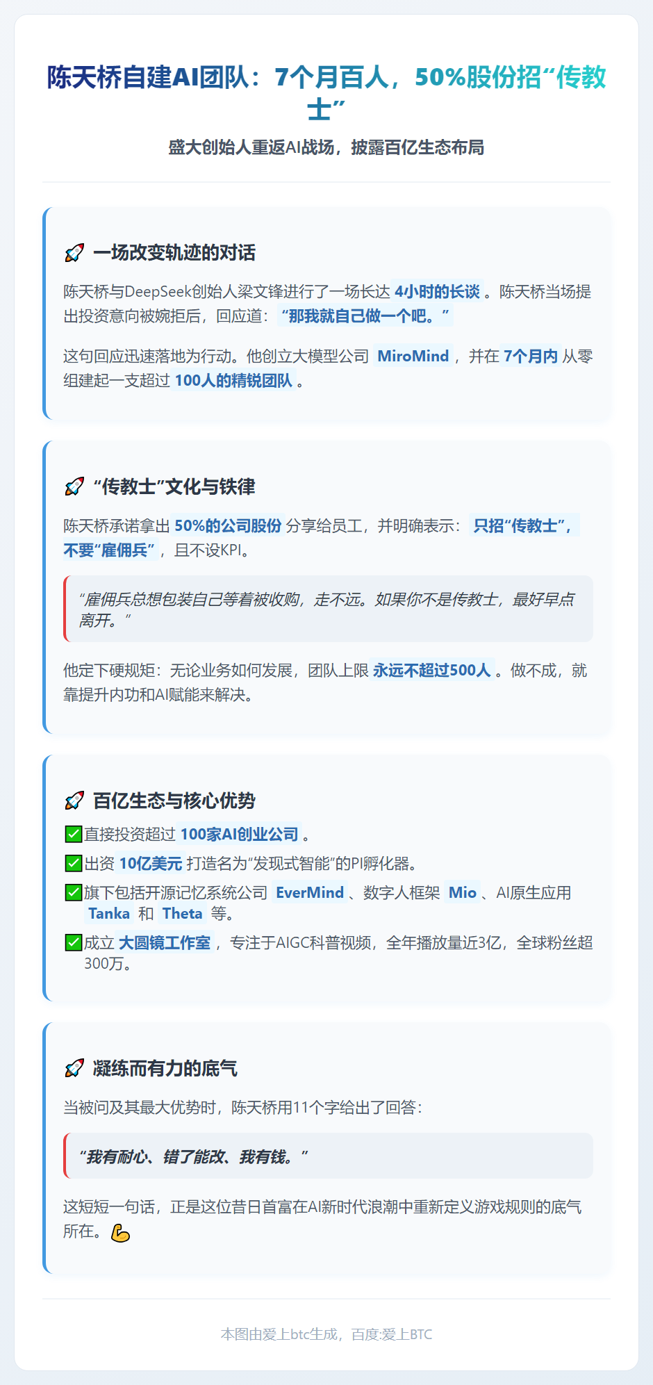 陈天桥自建AI团队：7个月百人，50%股份招“传教士”