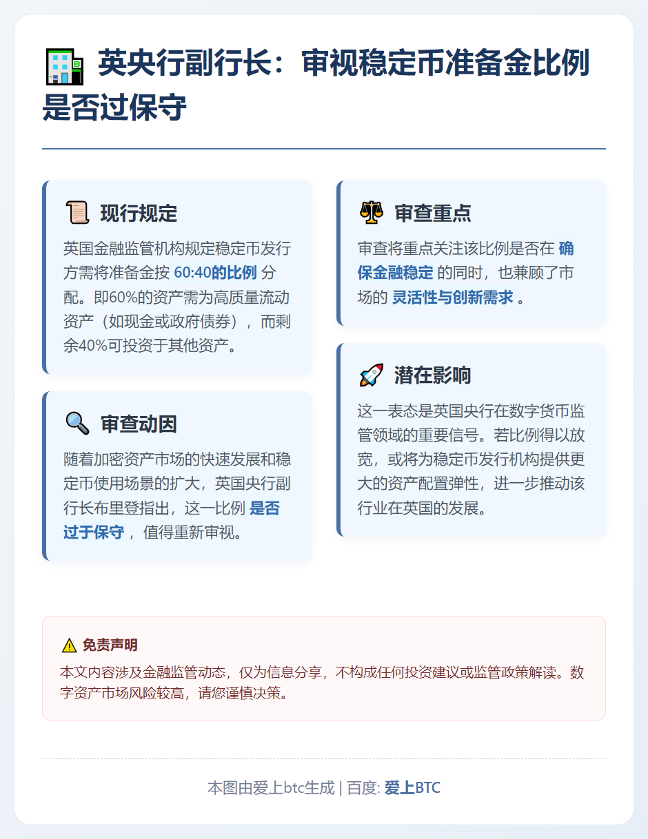 英央行副行长：审视稳定币准备金比例是否过保守