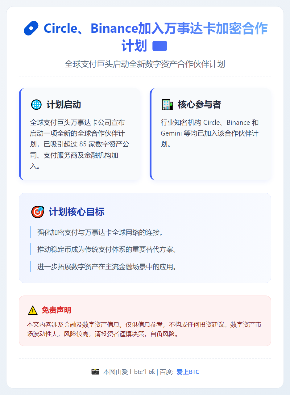 Circle、Binance加入万事达卡加密合作计划