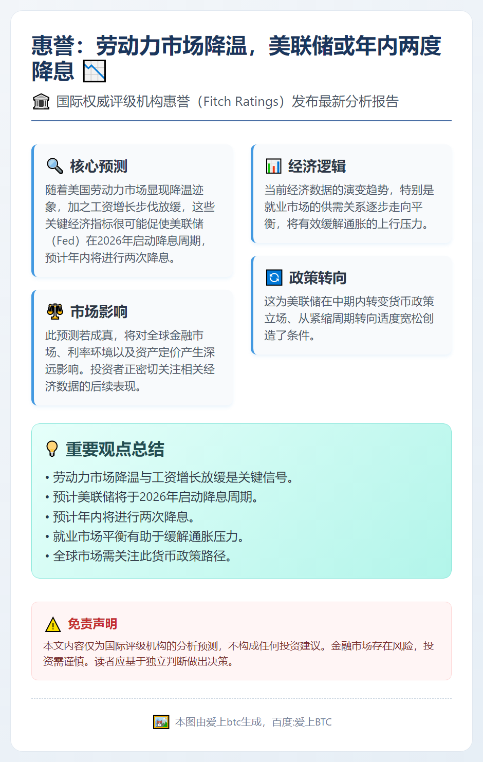 惠誉：劳动力市场降温，美联储或年内两度降息