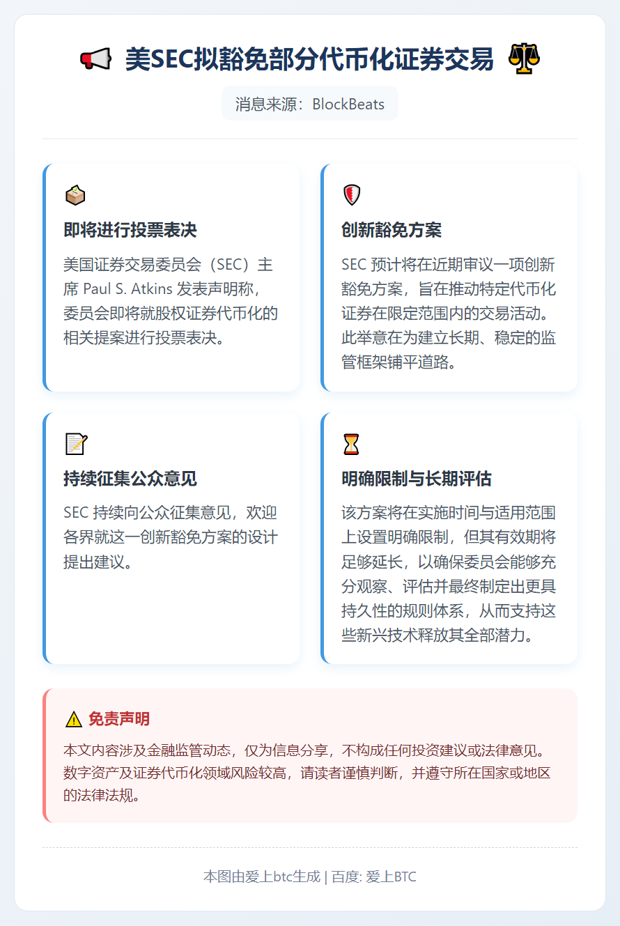 美SEC拟豁免部分代币化证券交易