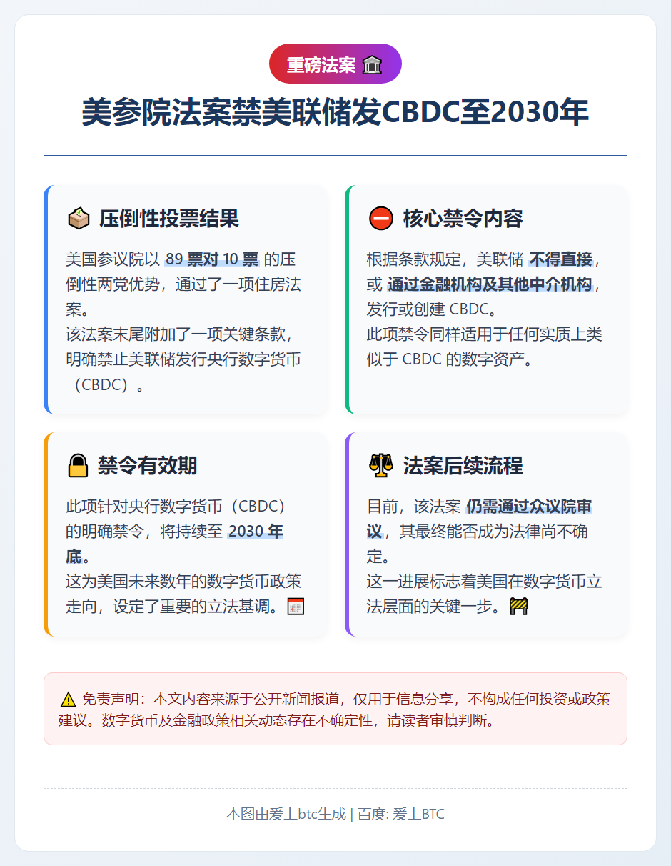 美参院法案禁美联储发CBDC至2030年