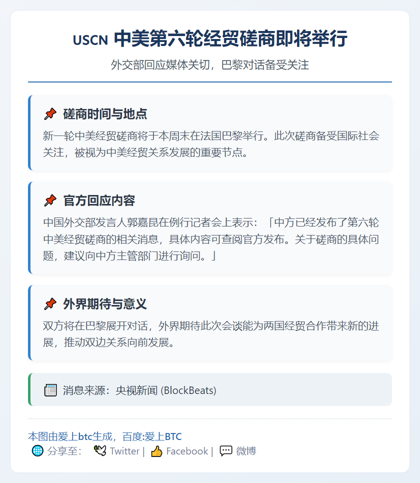 中美第六轮经贸磋商即将举行