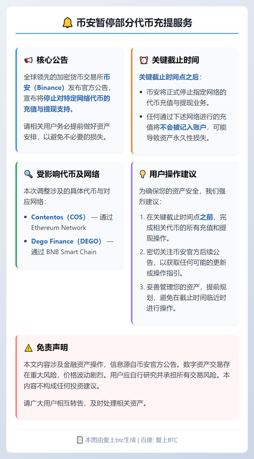 币安暂停部分代币充提服务