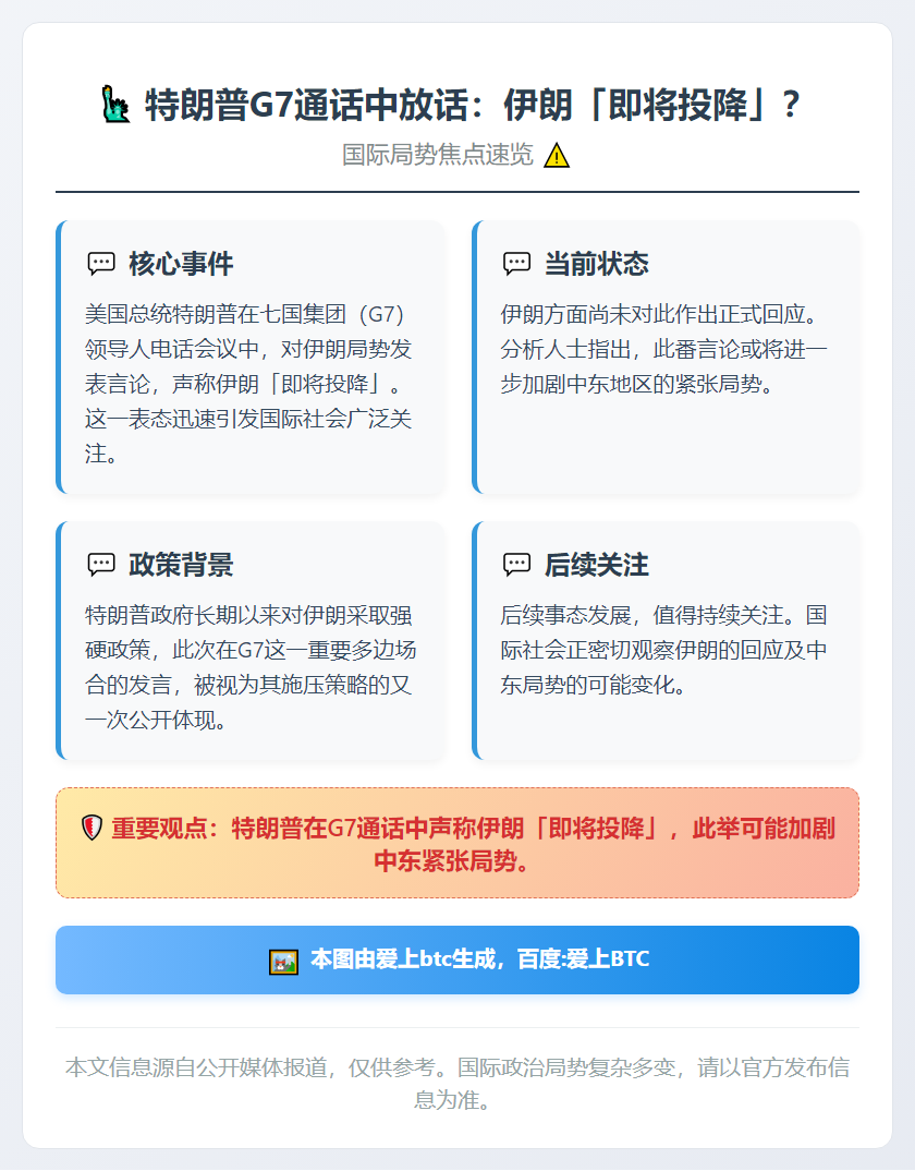 特朗普称伊朗将在G7通话中投降