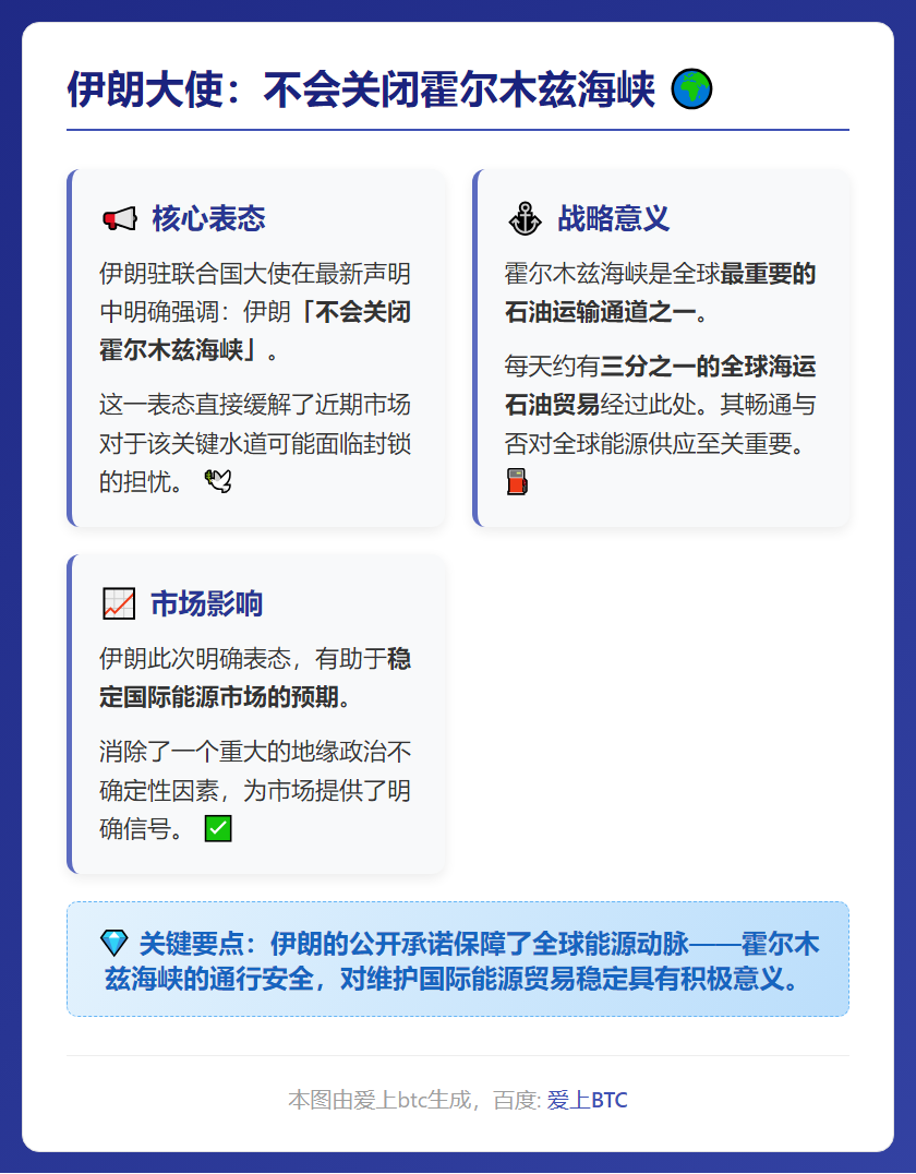 伊朗大使：不会关闭霍尔木兹海峡
