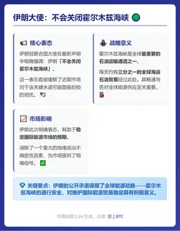 伊朗大使：不会关闭霍尔木兹海峡