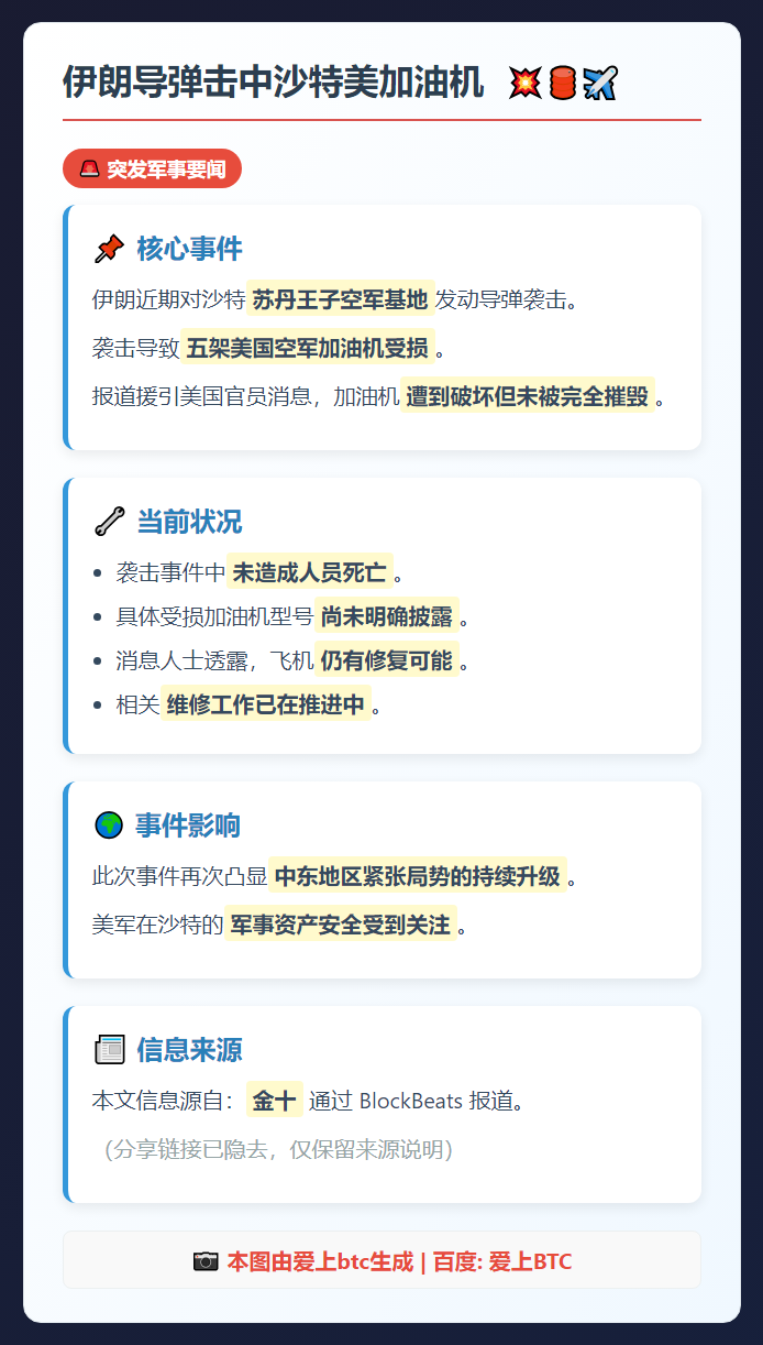 伊朗导弹击中沙特美加油机