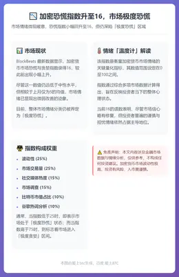 加密恐慌指数升至16，市场极度恐慌