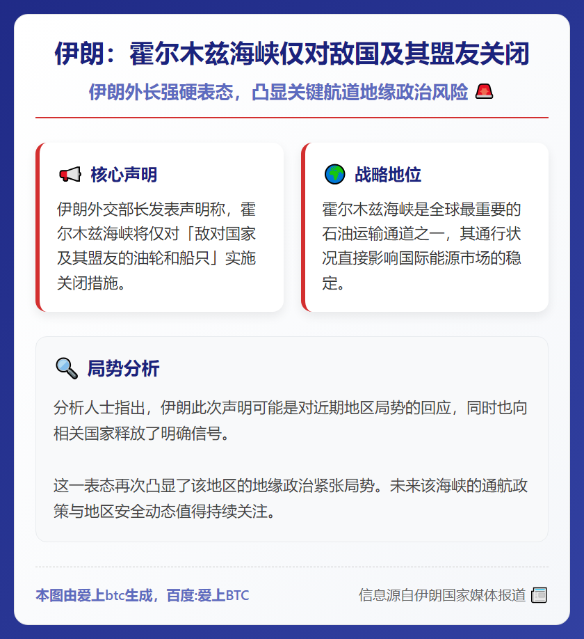 伊朗：霍尔木兹海峡仅对敌国及其盟友关闭