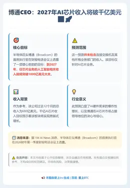 博通CEO：2027年AI芯片收入将破千亿美元