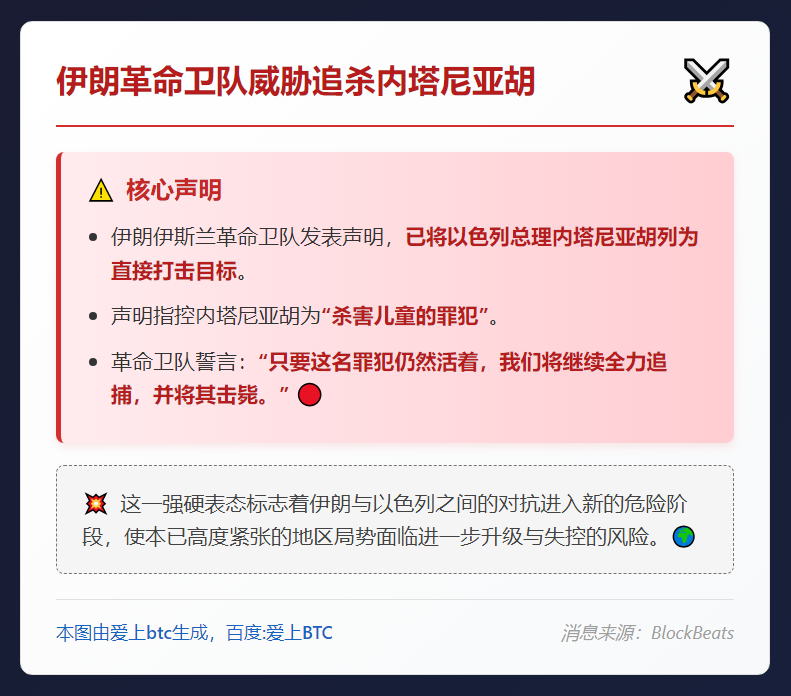 伊朗革命卫队威胁追杀内塔尼亚胡