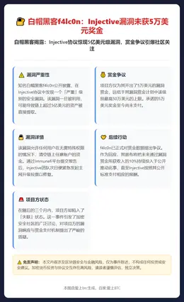 白帽黑客f4lc0n：Injective漏洞未获5万美元奖金