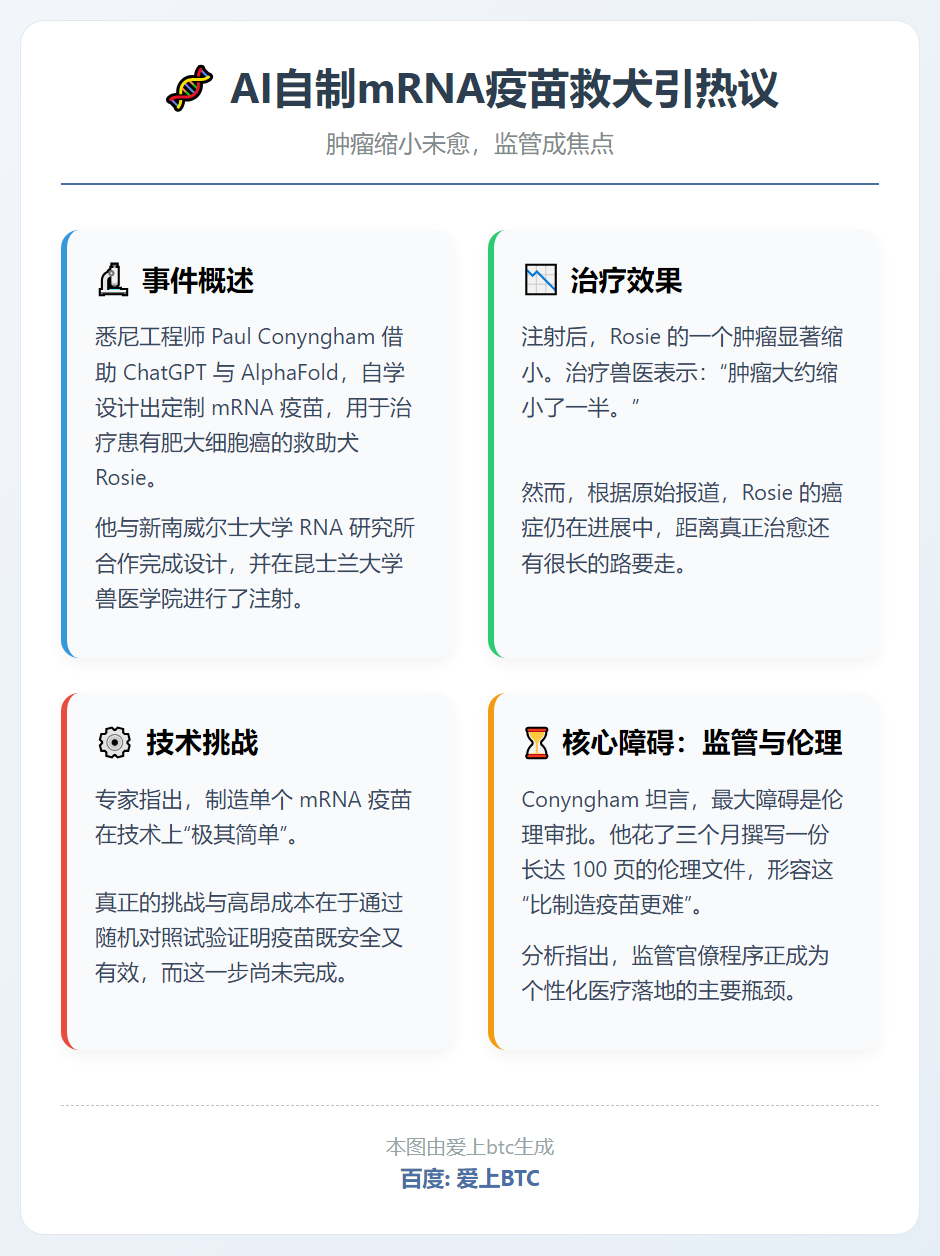 AI自制mRNA疫苗救犬引热议：肿瘤缩小未愈，监管成焦点