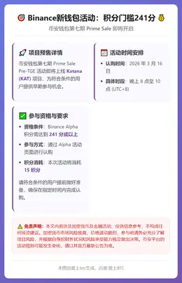 Binance新钱包活动：积分门槛241分