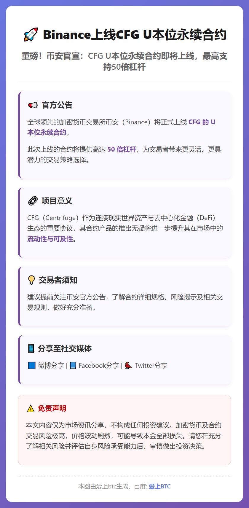 Binance上线CFG U本位永续合约