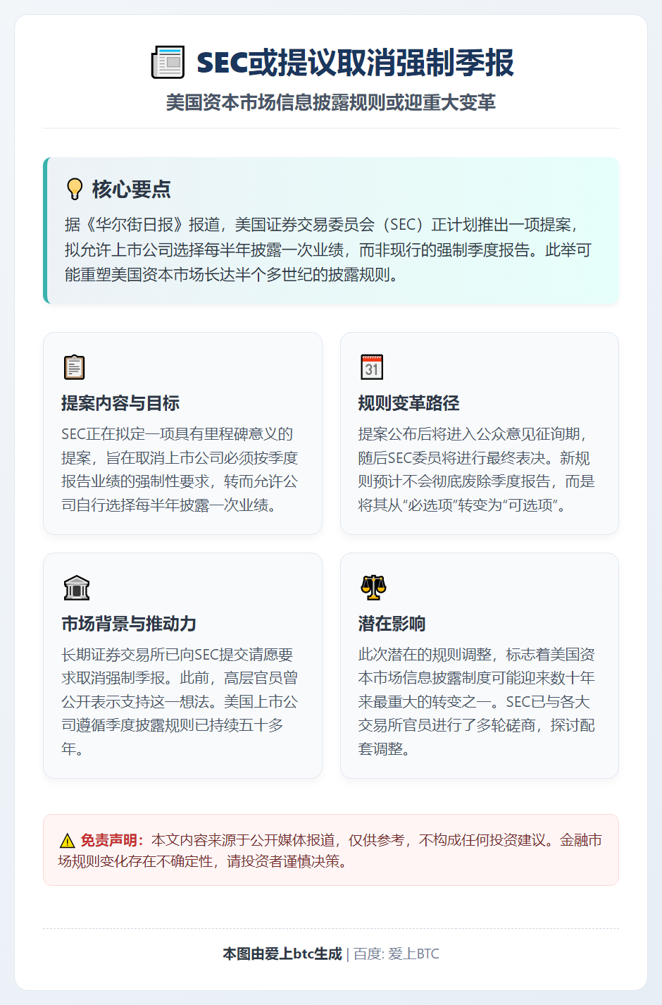 SEC或下月提议取消季报