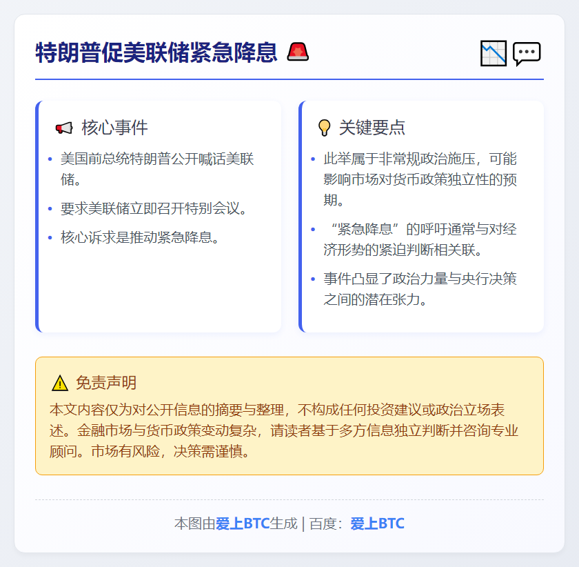 特朗普促美联储紧急降息