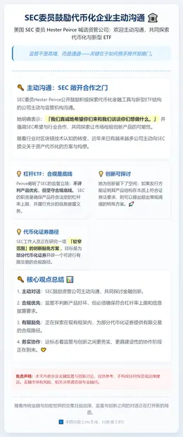 SEC委员鼓励代币化企业主动沟通