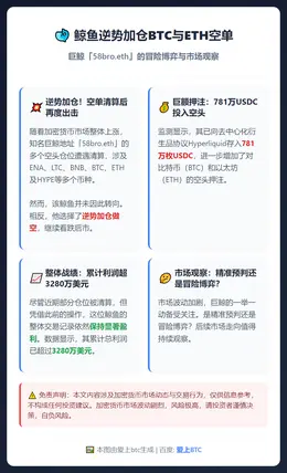 鲸鱼逆势加仓BTC与ETH空单