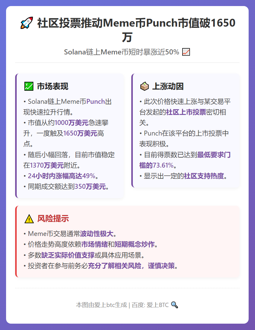 社区投票推动Meme币Punch市值破1650万