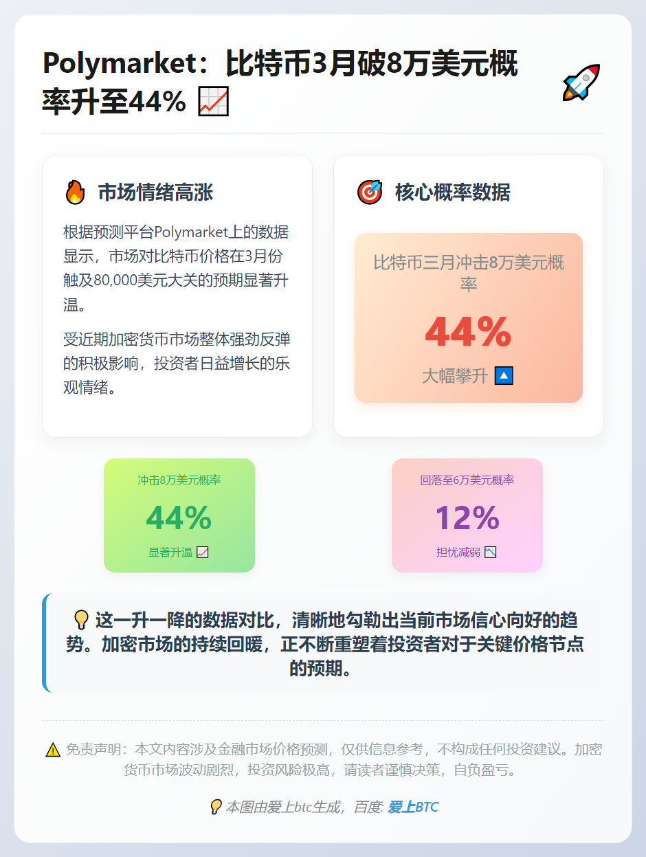 Polymarket：比特币3月破8万美元概率升至44%