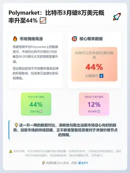 Polymarket：比特币3月破8万美元概率升至44%