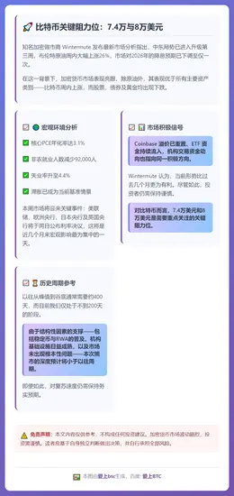 比特币关键阻力位：7.4万与8万美元