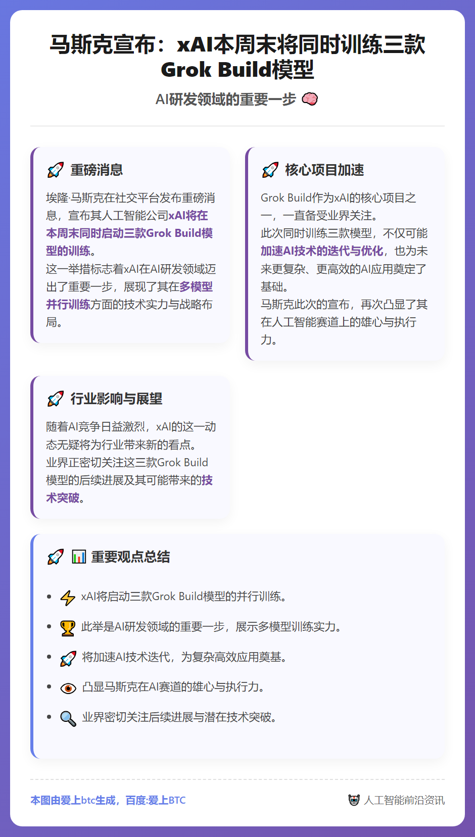 马斯克：xAI周末将训练三款Grok模型