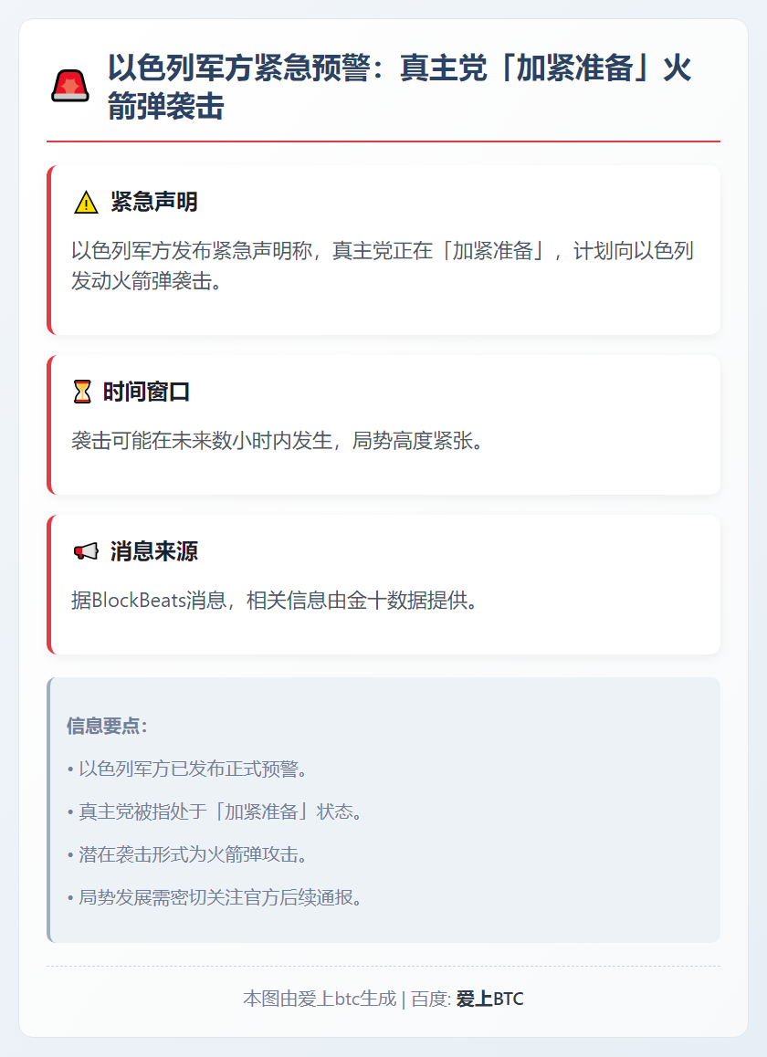 以军：真主党数小时内或火箭弹袭以