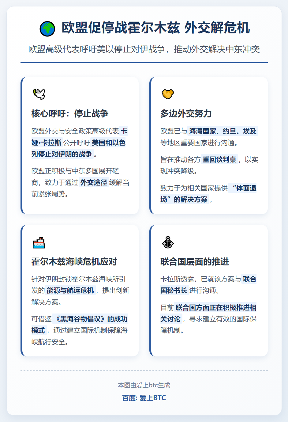 欧盟促停战霍尔木兹 外交解危机