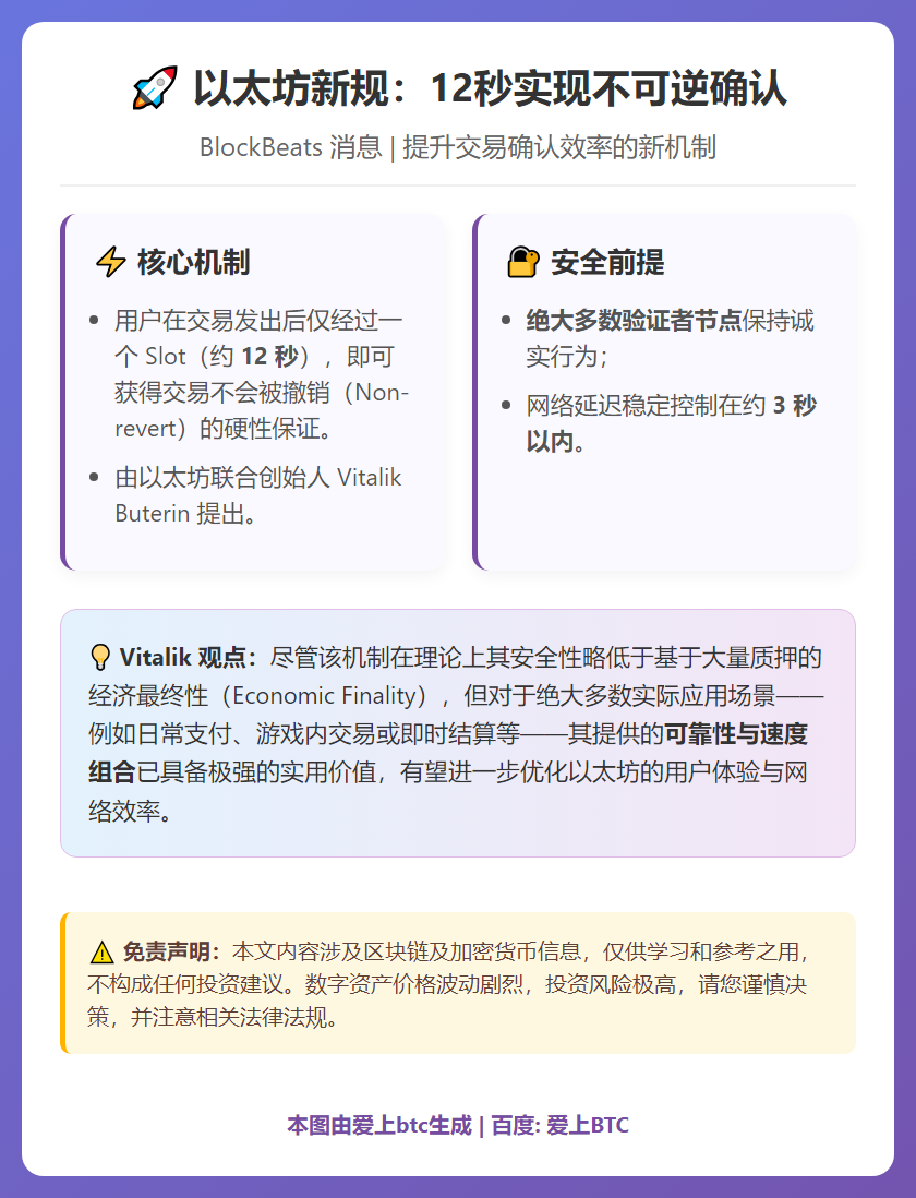 以太坊新规：12秒实现不可逆确认