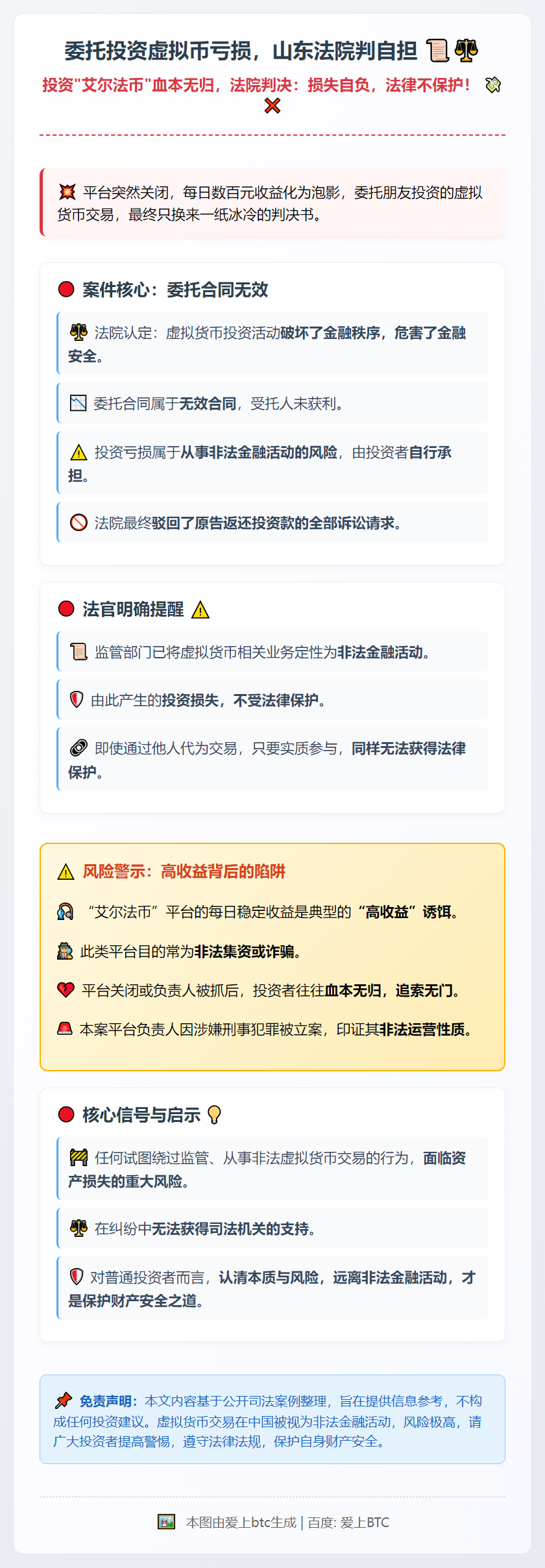 委托投资虚拟币亏损，山东法院判自担