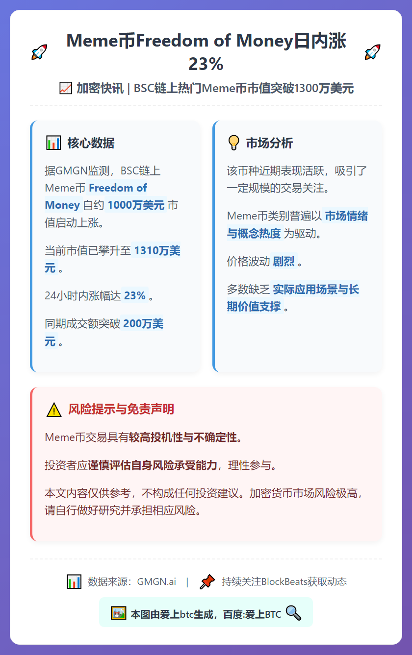 Meme币Freedom of Money日内涨23%