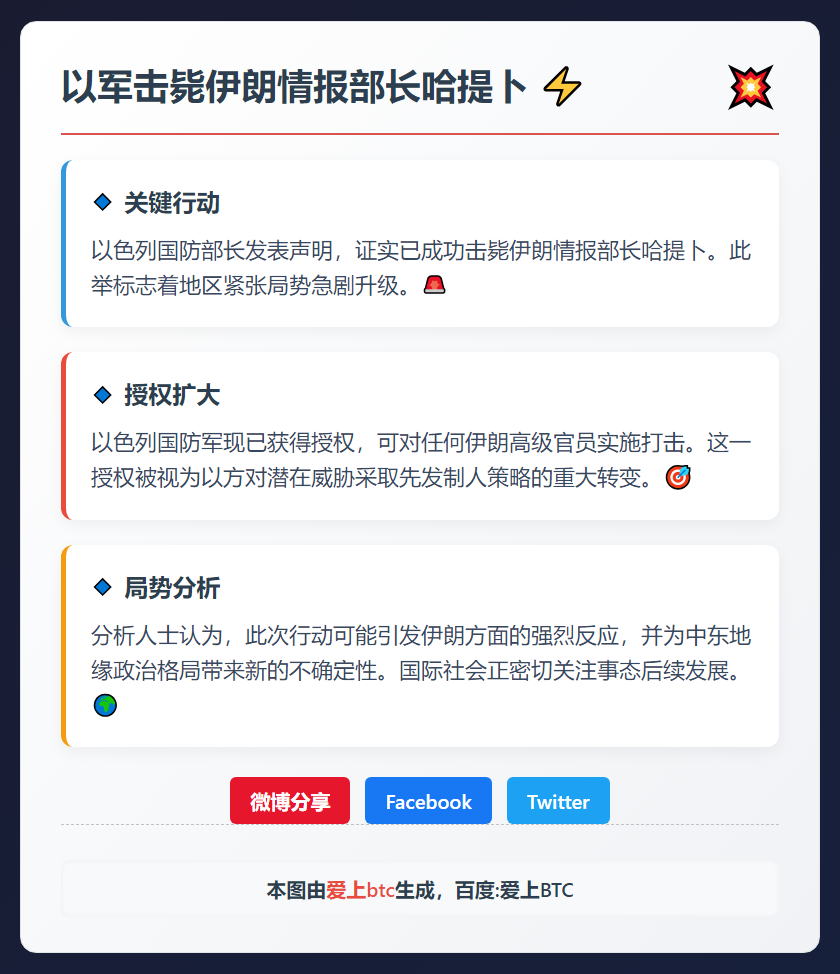 以军击毙伊朗情报部长哈提卜