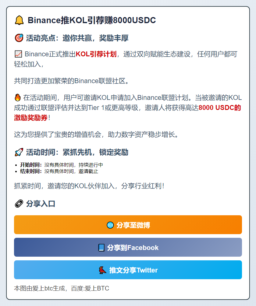 Binance推KOL引荐赚8000USDC