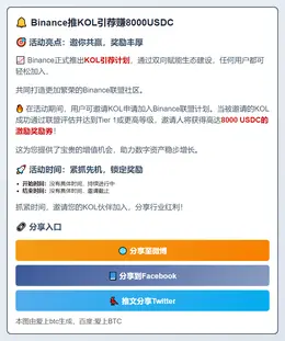 Binance推KOL引荐赚8000USDC