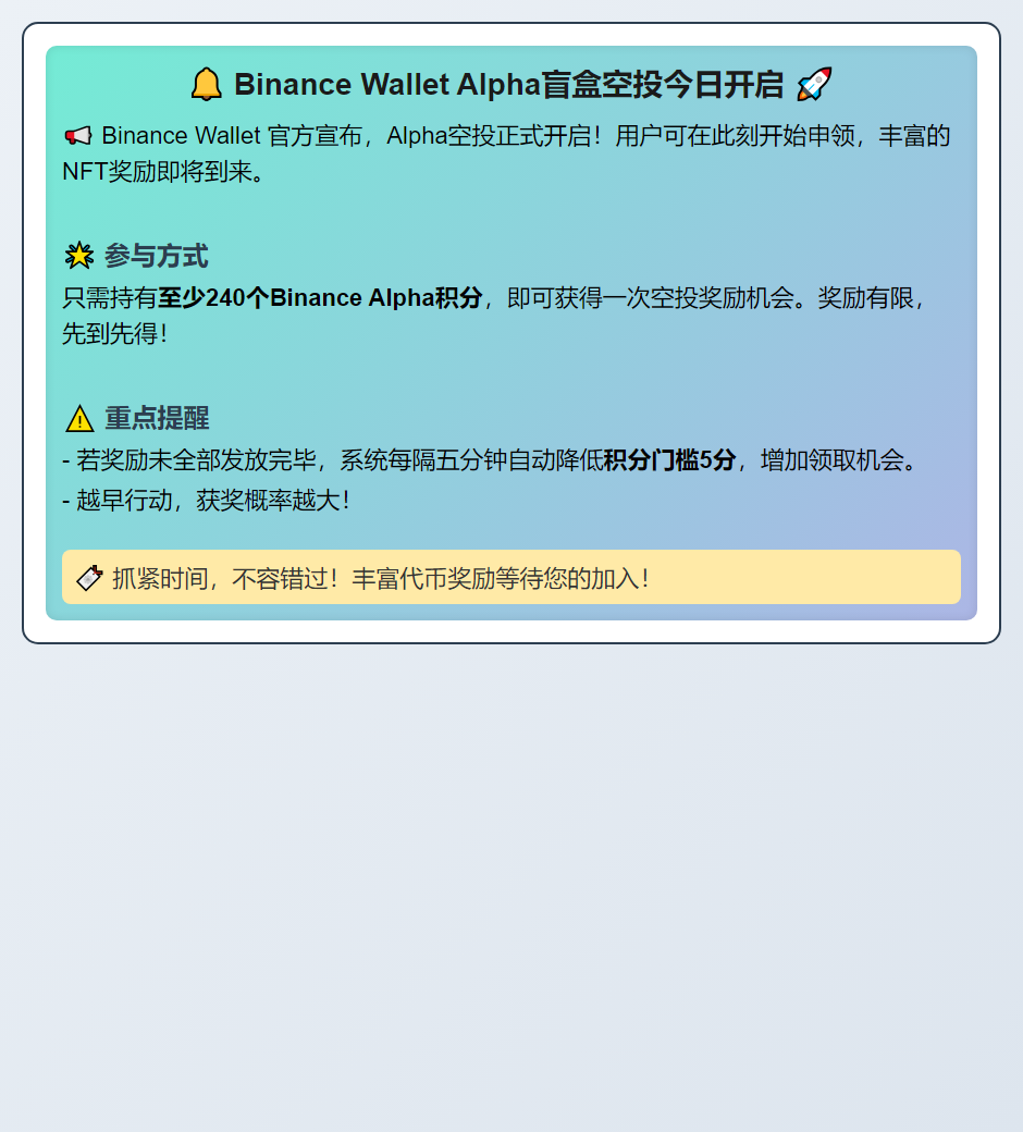 Binance Wallet Alpha盲盒空投今日开启