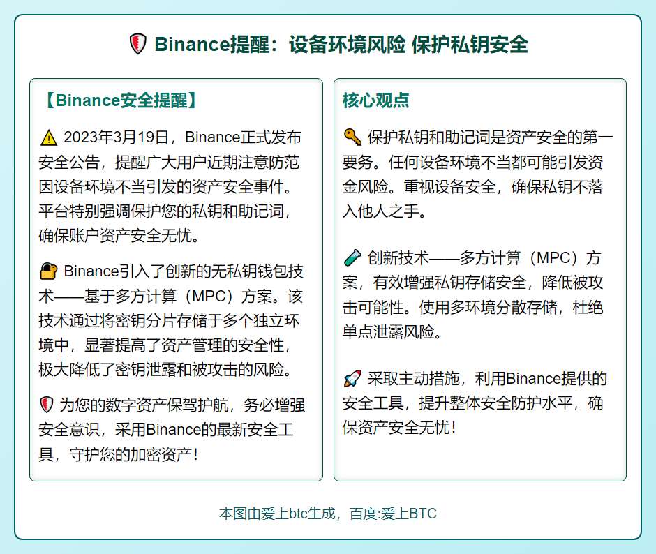 Binance提醒：设备环境风险 保护私钥安全
