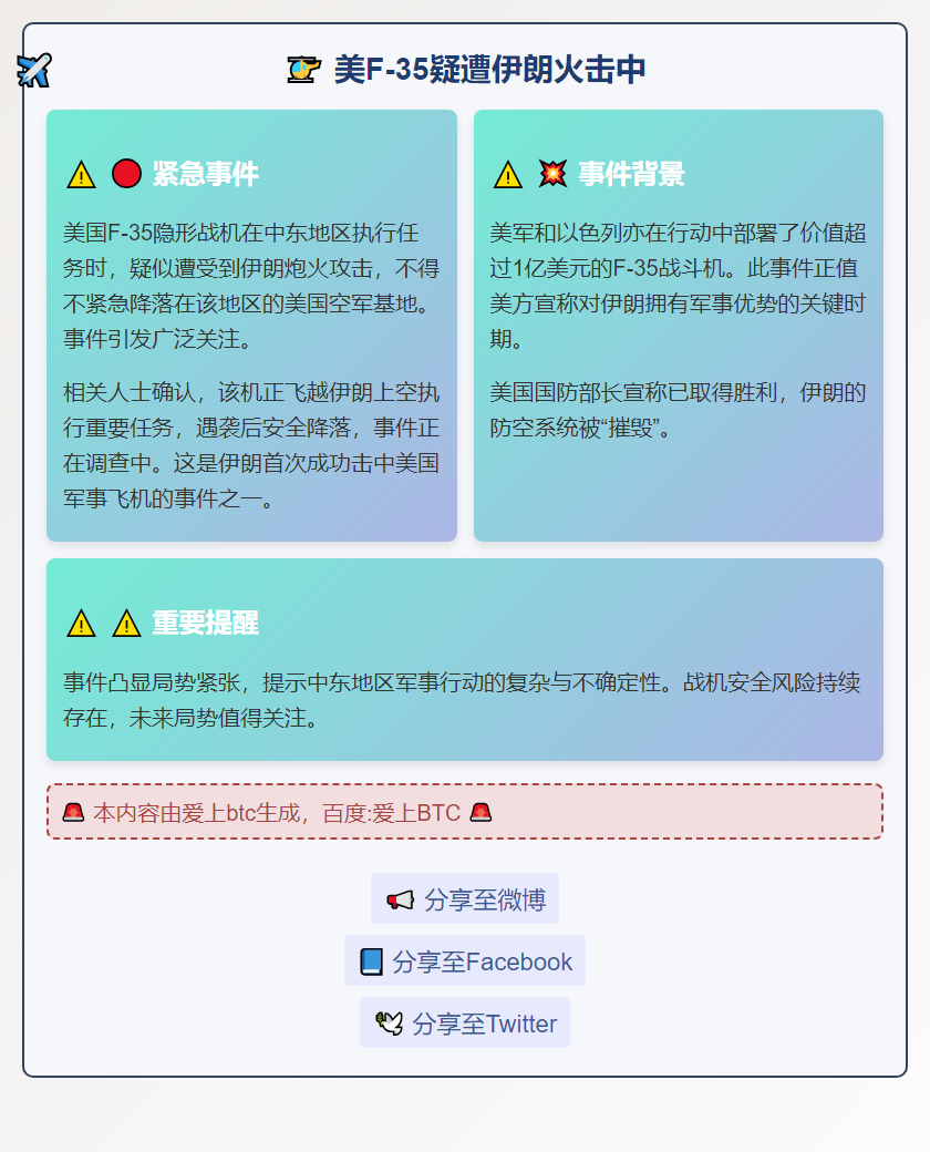美F-35疑遭伊朗火击中