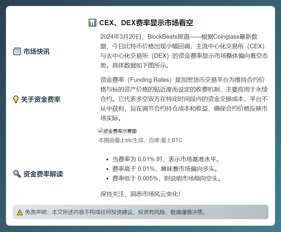 CEX、DEX费率显示市场看空