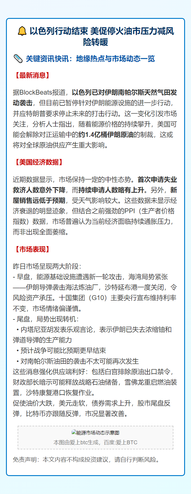 以色列行动结束 美促停火油市压力减风险转暖