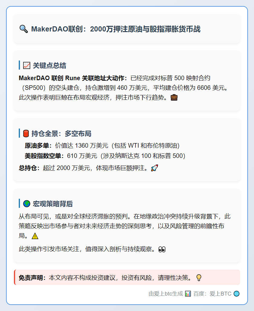 MakerDAO联创：2000万押注原油与股指滞胀货币战