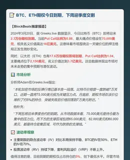 BTC、ETH期权今日到期，下周迎季度交割
